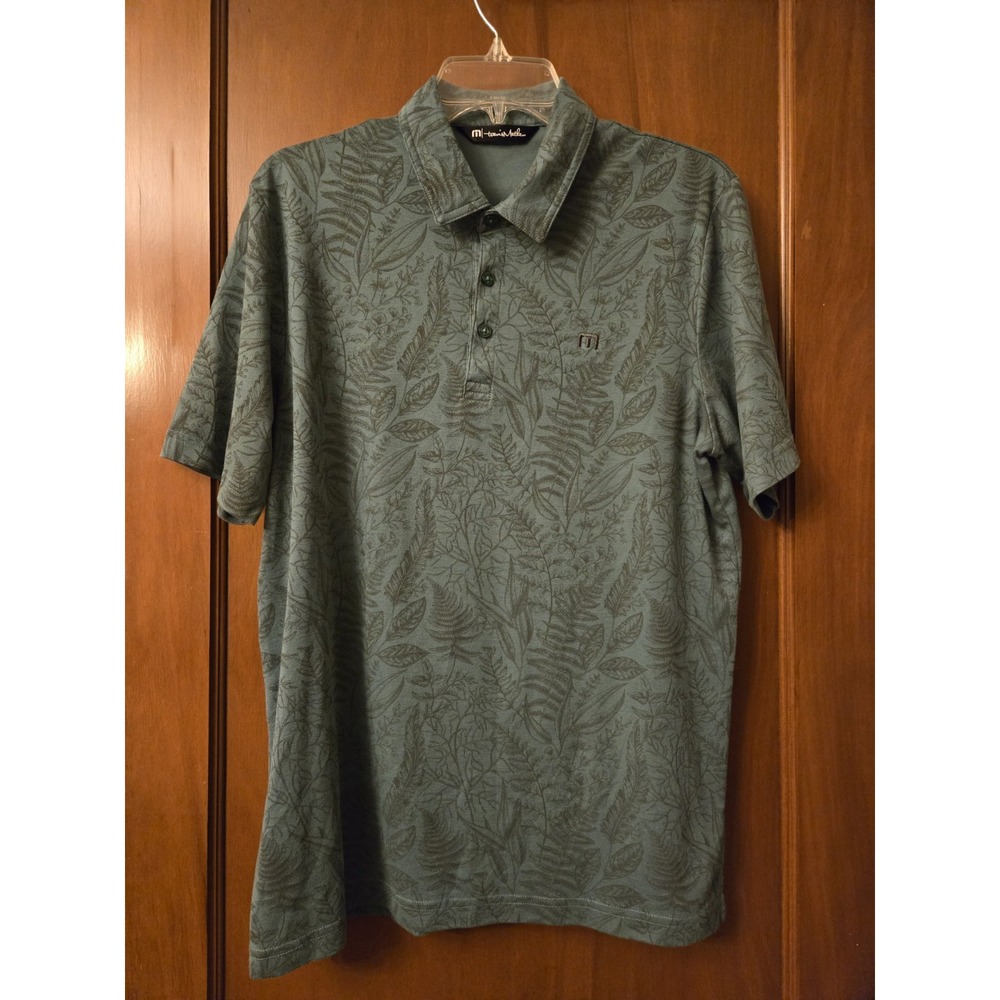Travis Mathew Golf Polo Shirt Men's Size Large Hidden Falls Polo AOP Green Leaf